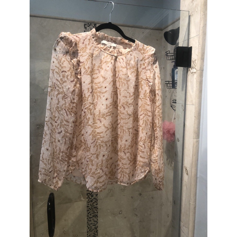 NWT Ann Taylor Loft Ruffle Pink Peachy Sleeve Silky Poly Blouse Xs